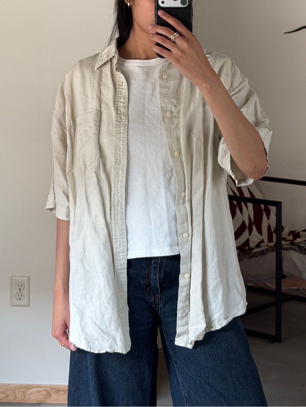 Croft & Barrow Cream Half Sleeve Overshirt